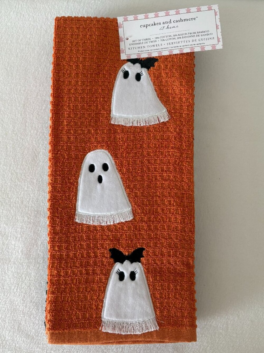 NWT - Cupcakes and Cashmere At Home Fringe Edge Ghost Kitchen Towels - Set of 3